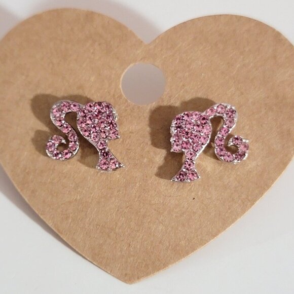 Barbie Pink Style Crystal Pierced Earrings - Picture 2 of 5